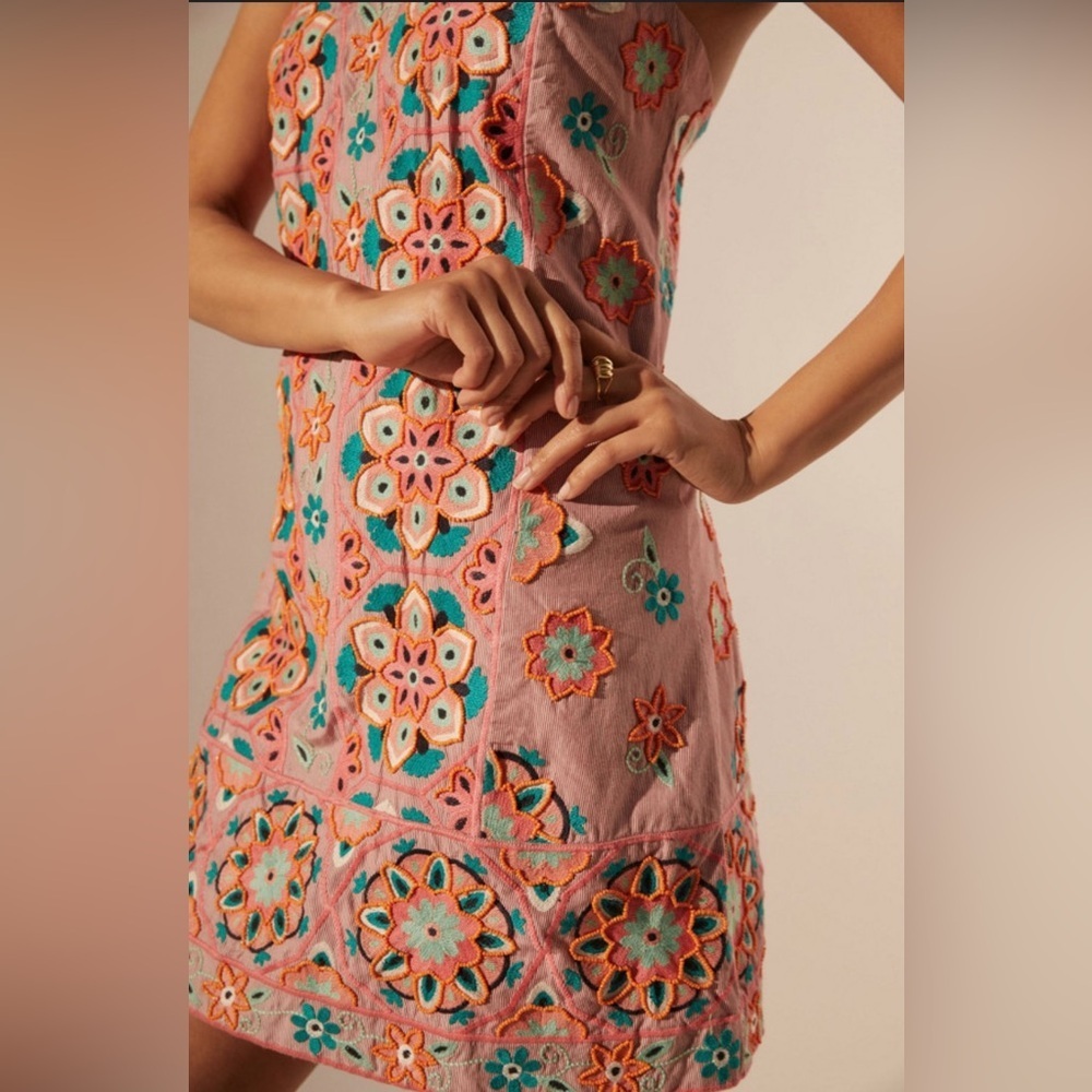 NWT Anthropologie- Embroidered and Beaded Mini Shift Dress. Size 14 - Picture 4 of 16